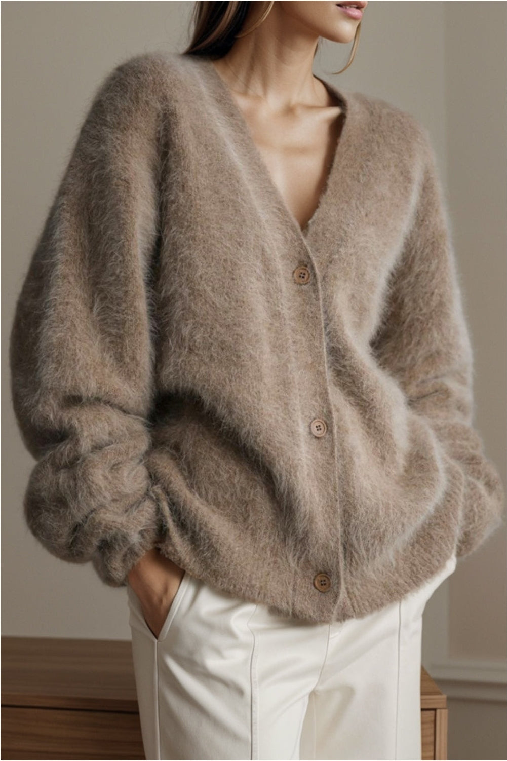 Women Button Up Dropped Shoulder Cardigan Sweaters