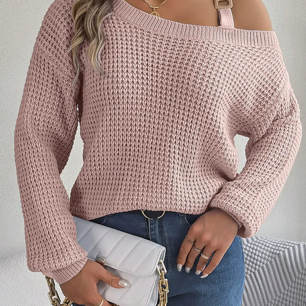 Asymmetrical Neck Long Sleeve Sweater