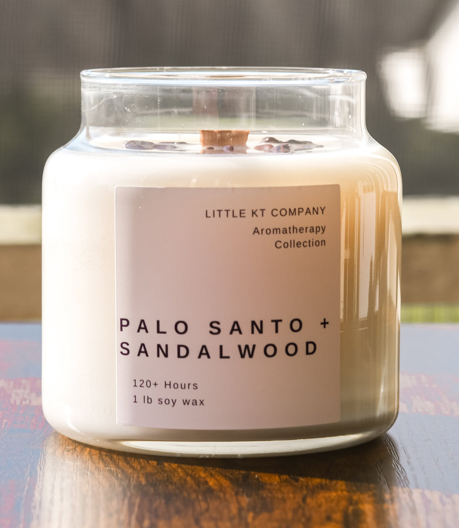 Palo Santo & Sandalwood Wood Wick Candle – Luxury Aromatherapy