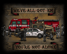 Ptsd ghosts with police car, Humvee and fire engine