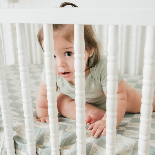 Organic Bamboo Cotton Muslin Crib Sheet in Checkered Bears