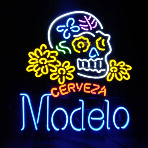 Cerveza Modelo Beer Skull Bone Neon Signs
