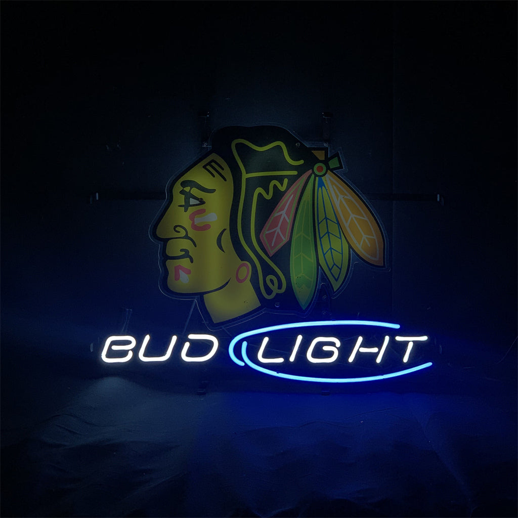 Chicago Blackhawks Hockey Bud Light Neon Signs Light