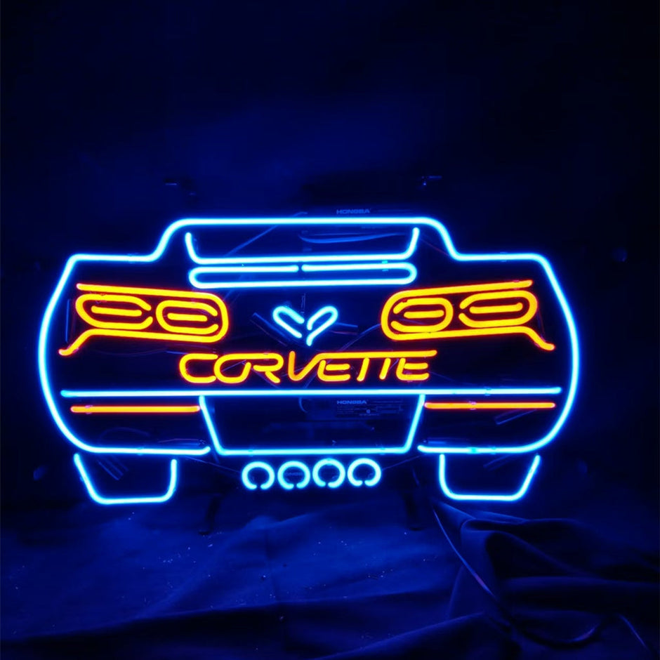 Corvette  Blue Auto Car Neon Signs