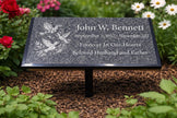 Personalized Black Marble Grave Marker, 12 x 6 Laser Engraved Memorial Plaque with Ground Stand