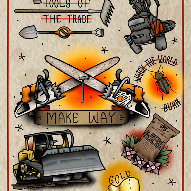 First Responder Tattoo Flash Sheet - Wildland Firefighting