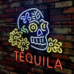 Tequila Lager Skull Bone with Flower Neon Signs Light