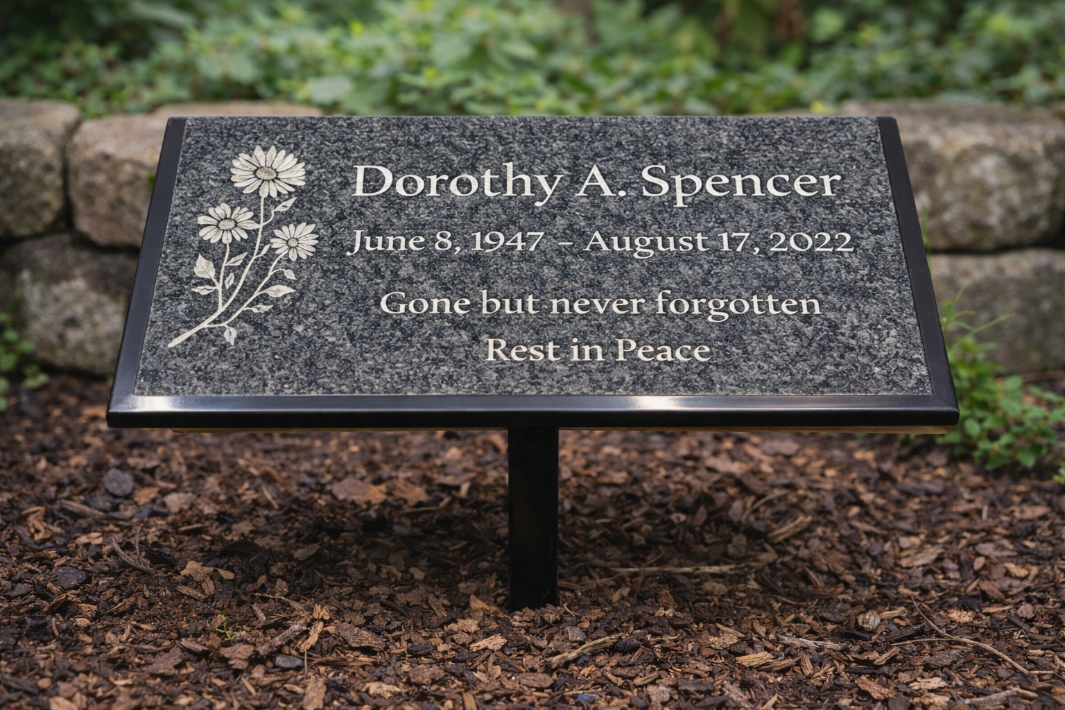 Personalized Black Marble Grave Marker, 12 x 6 Laser Engraved Memorial Plaque with Ground Stand