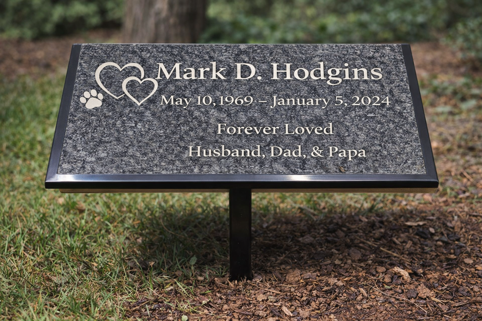 Personalized Black Marble Grave Marker, 12 x 6 Laser Engraved Memorial Plaque with Ground Stand