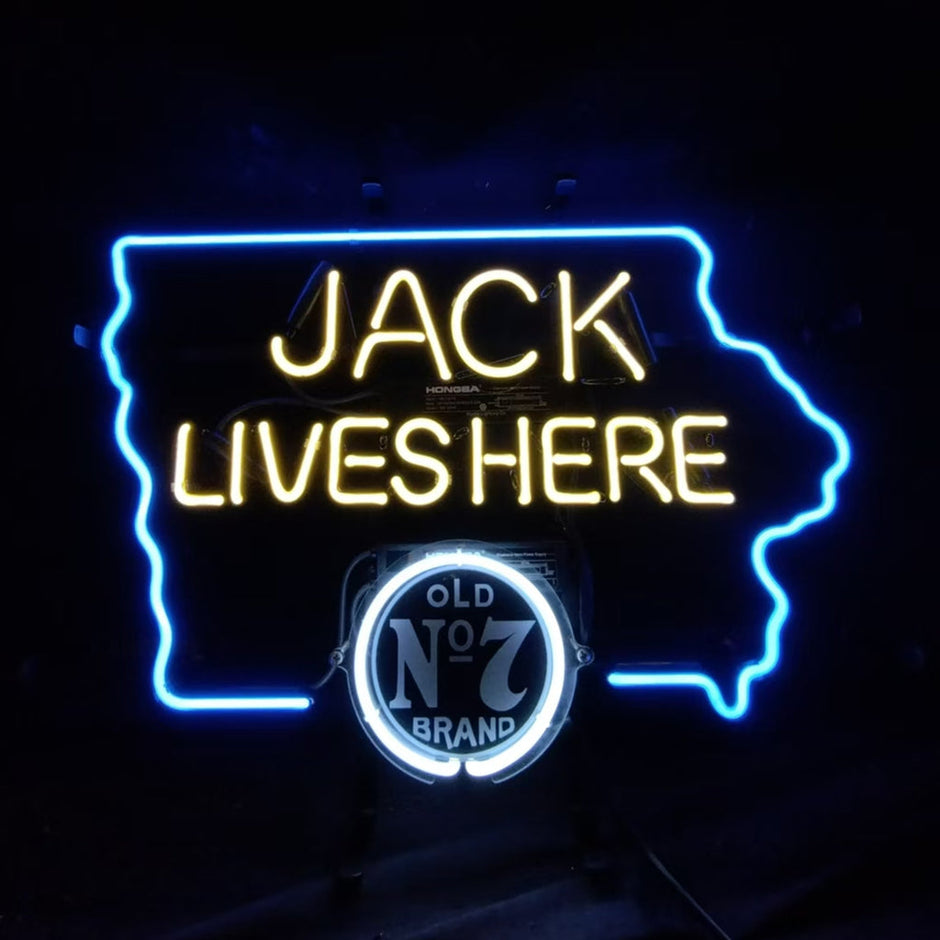Jack Lives Here Old 7 Brand with Iowa Maps Neon Signs