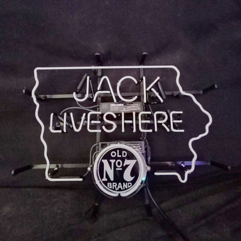 Jack Lives Here Old 7 Brand with Iowa Maps Neon Signs