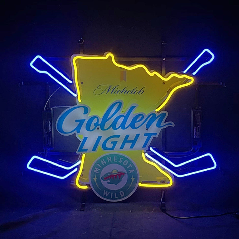 Michelob Golden Light Minnesota Wild Hockey Bat Neon Signs