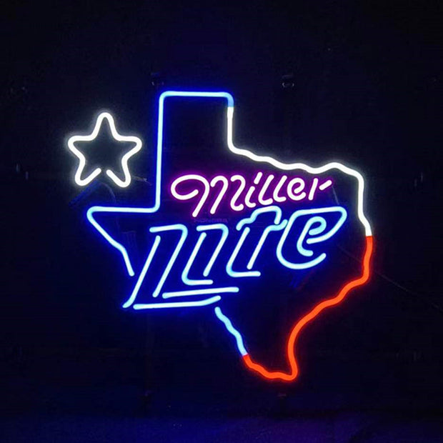 Miller Lite with Texas Map Star Neon Signs Light