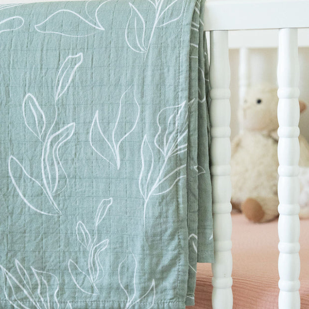 Organic Bamboo Cotton Muslin Swaddle Blanket in Natural Oasis Willow