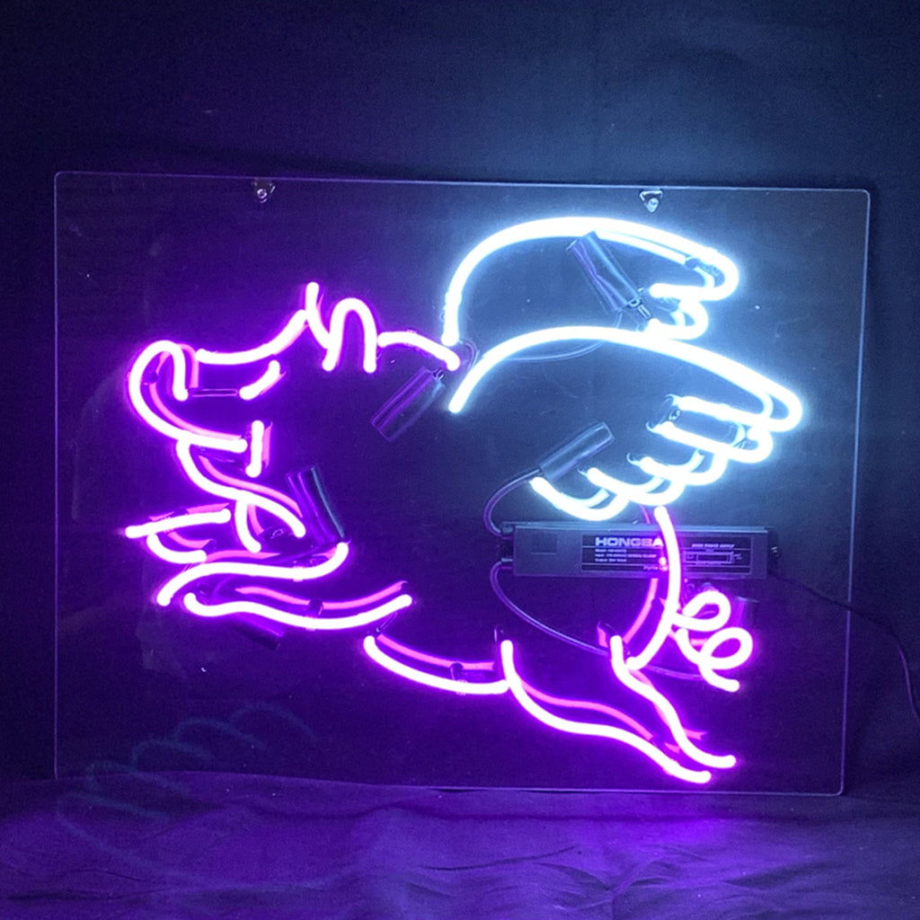 Purple Pig with Wings Neon Signs