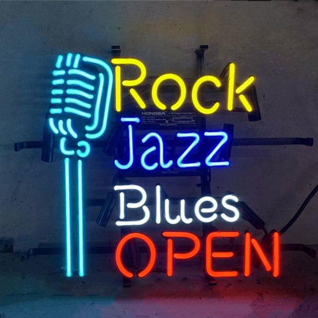 Rock Jazz Blues Open with Microphone Neon Sign Light