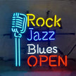 Rock Jazz Blues Open with Microphone Neon Sign Light