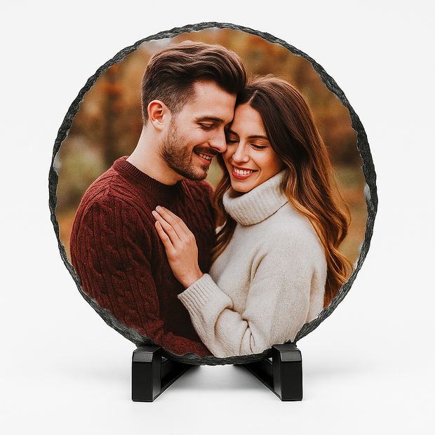 Personalized Round Photo Slate – Custom Picture Stone Keepsake for Memorial or Pet Remembrance Display
