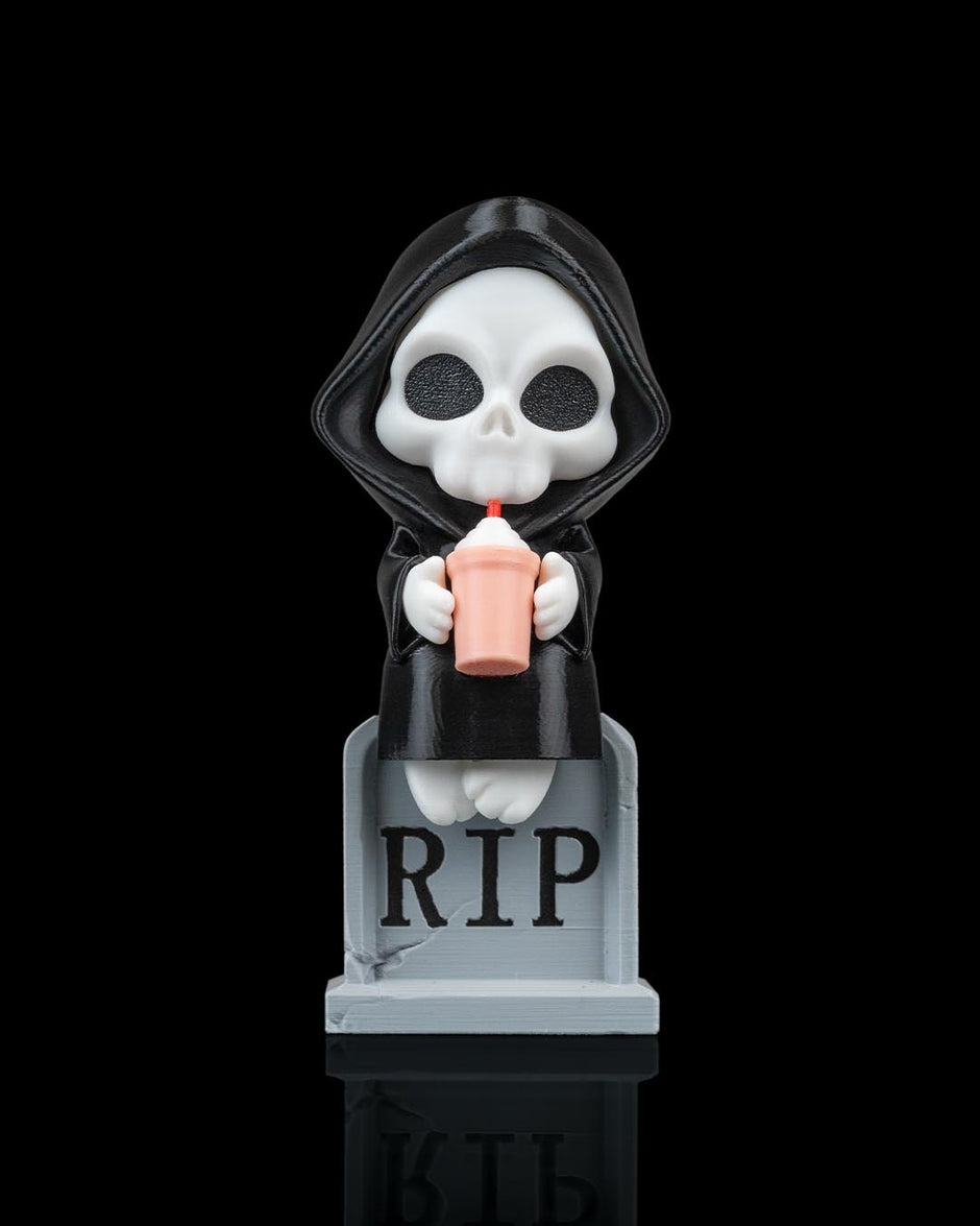 Sweet Rest - Grim Reaper Figurine on Tombstone (3D Printed, Multi Color or DIY)