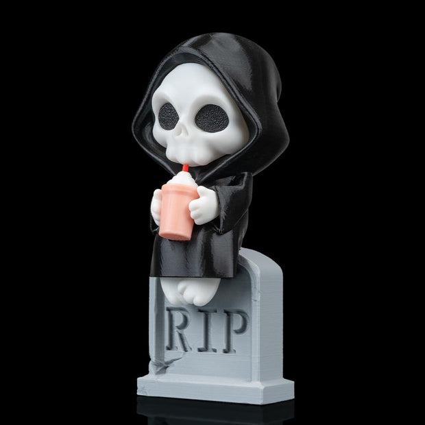 Sweet Rest - Grim Reaper Figurine on Tombstone (3D Printed, Multi Color or DIY)