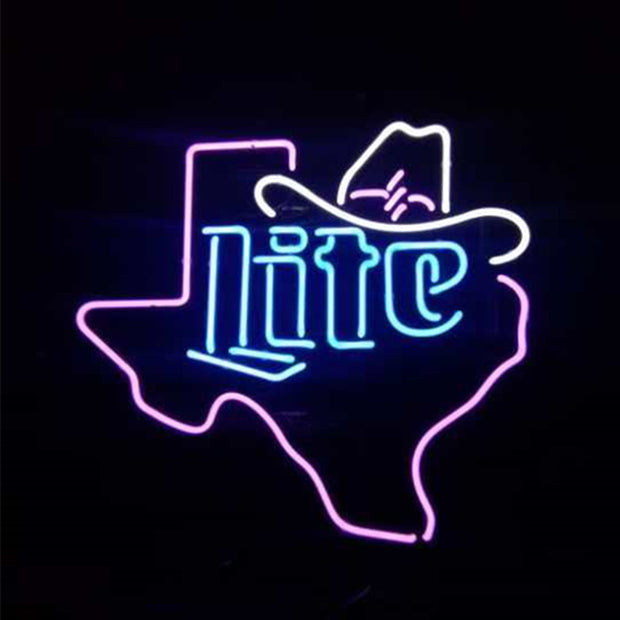 Miller Lite Cowboy Hat with Texas Maps Neon Signs