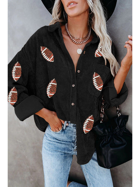 Sequin Football Button Up Long Sleeve Jacket