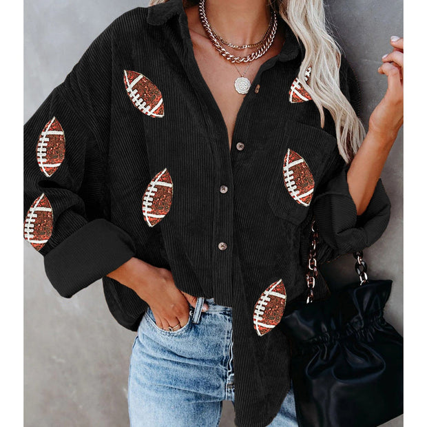 Sequin Football Button Up Long Sleeve Jacket