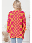 Women Cardigan Sweater Contrast Exposed Seam Open Front Orange Colored