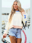 Women Star Contrast Round Neck Long Sleeve Sweatshirt