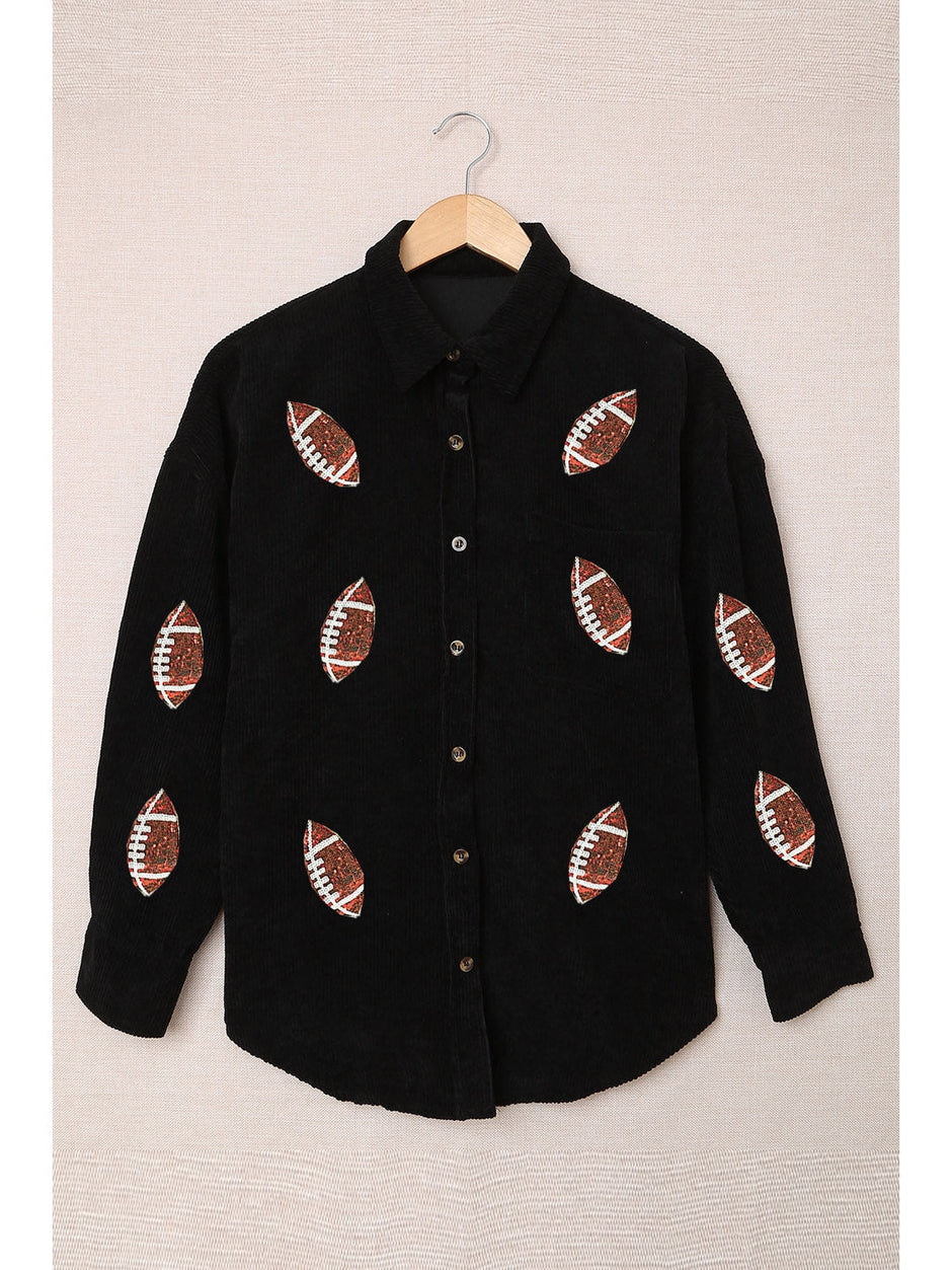 Sequin Football Button Up Long Sleeve Jacket