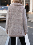 Women Pocketed Collared Neck Long Sleeve Plush Jacket