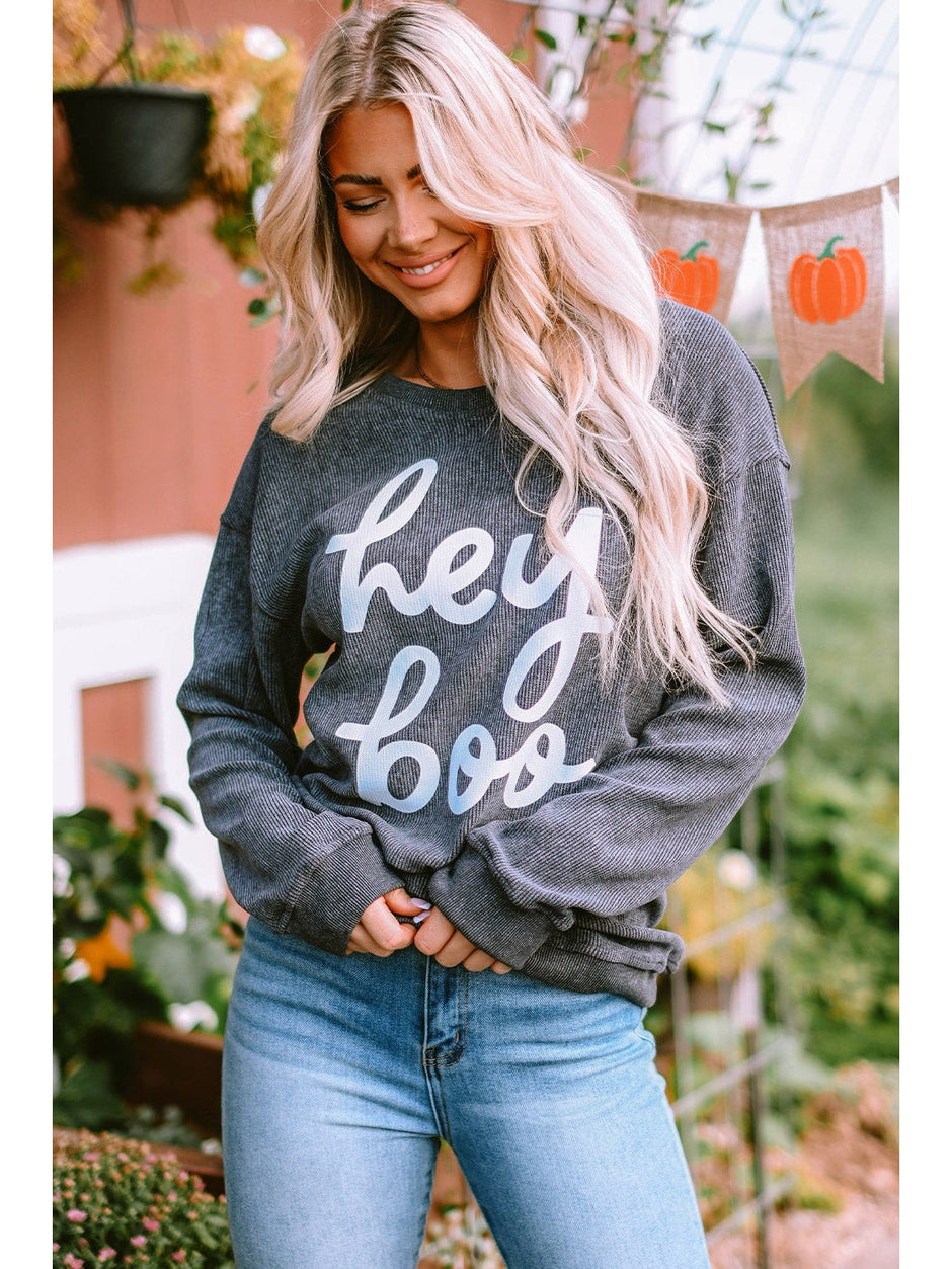 Round Neck Dropped Shoulder Letter Graphic Sweatshirt