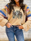 Women Sequined Western Horses Bubble Sleeve Sweatshirt