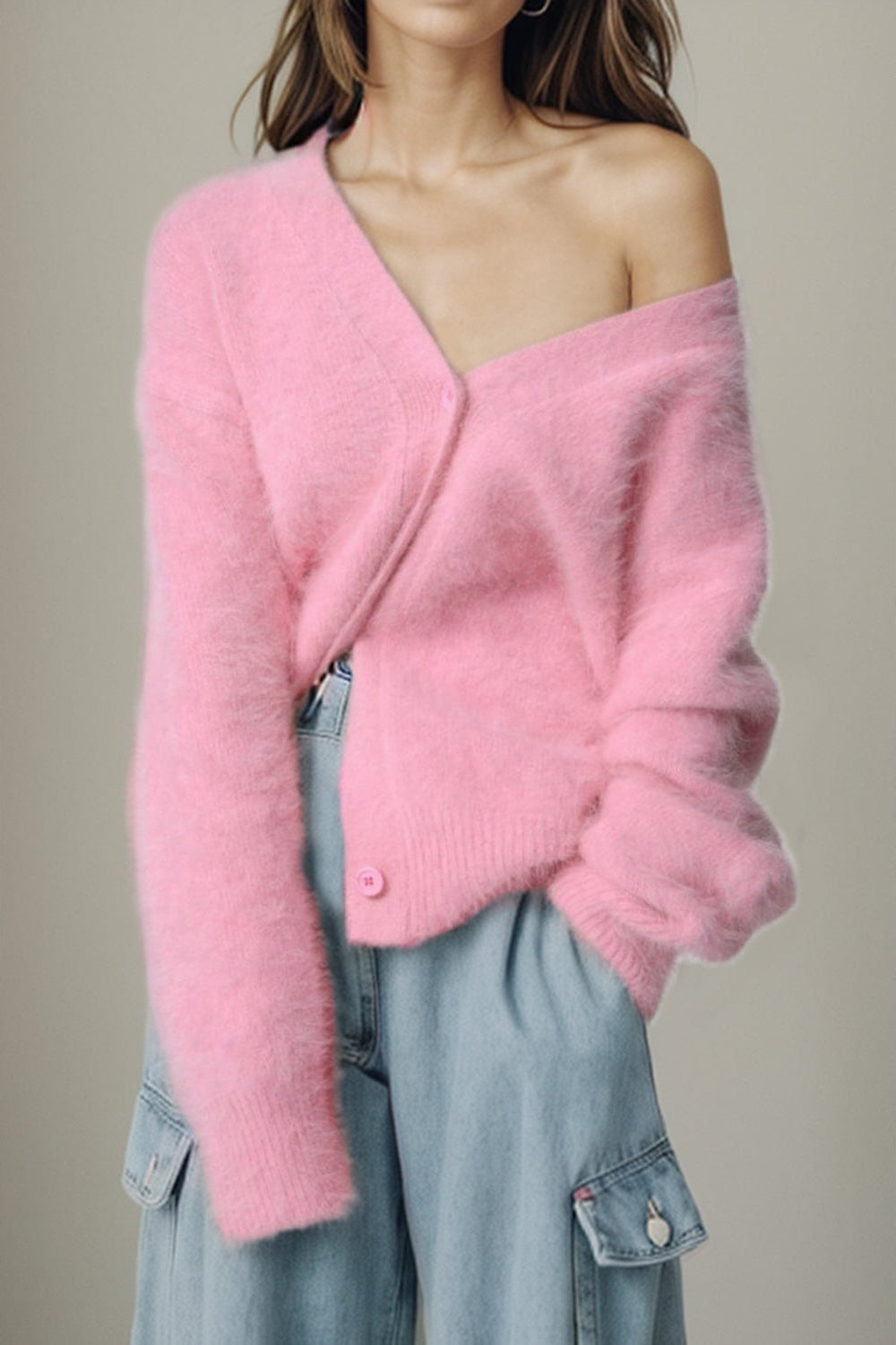 Women Button Up Dropped Shoulder Cardigan Sweaters