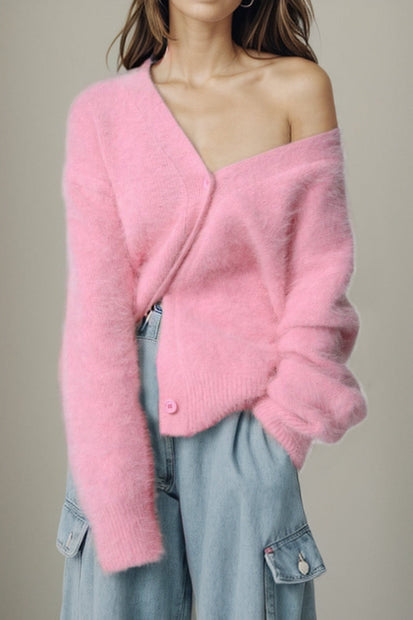 Women Button Up Dropped Shoulder Cardigan Sweaters