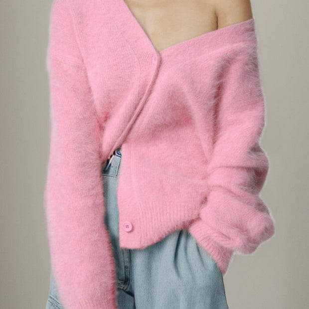 Women Button Up Dropped Shoulder Cardigan Sweaters