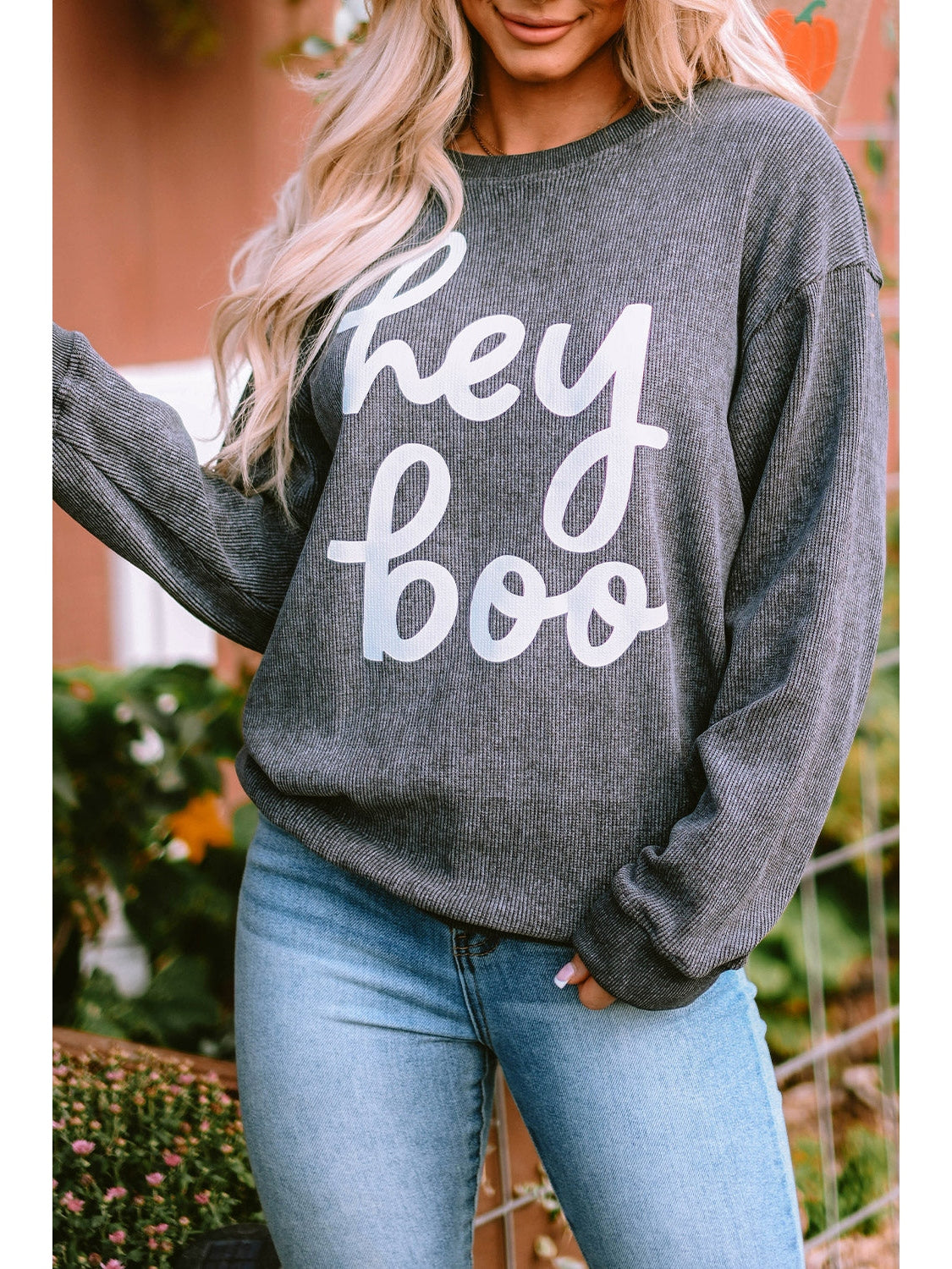 Round Neck Dropped Shoulder Letter Graphic Sweatshirt