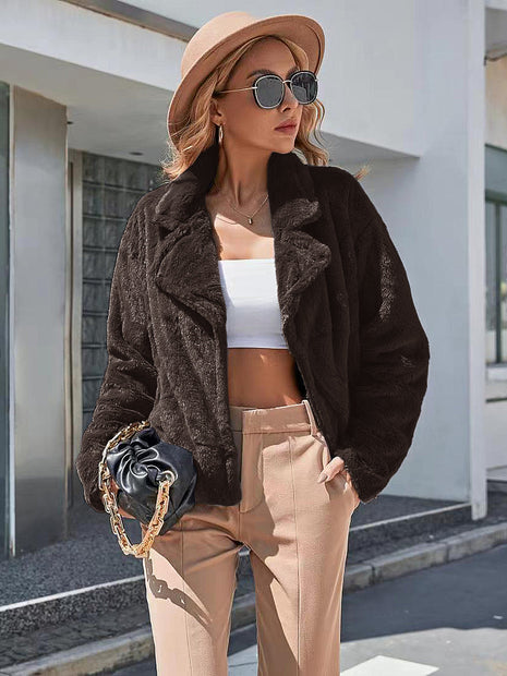 Women Ivy Lane Plush Open Front Dropped Shoulder Jacket