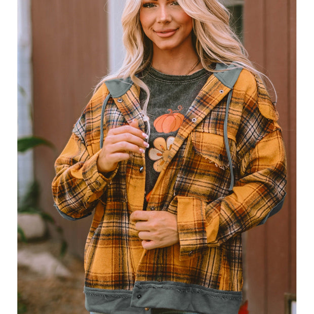Plaid Hooded Button Front Jacket