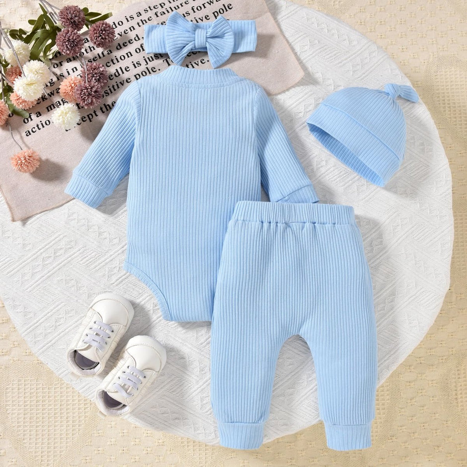 Aalizzwell Gender Neutral Long Sleeve Baby Ribbed Outfit with Hat & Headband - Custom Crafting Alliance, LLC