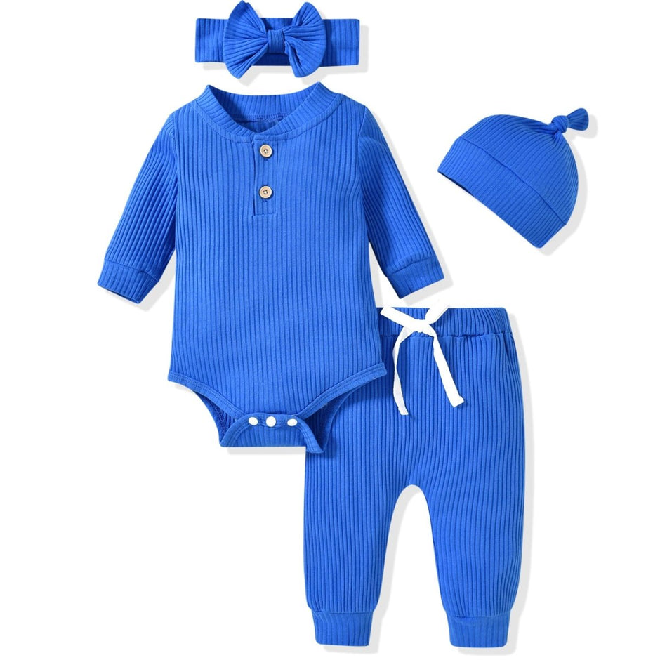 Aalizzwell Gender Neutral Long Sleeve Baby Ribbed Outfit with Hat & Headband - Custom Crafting Alliance, LLC