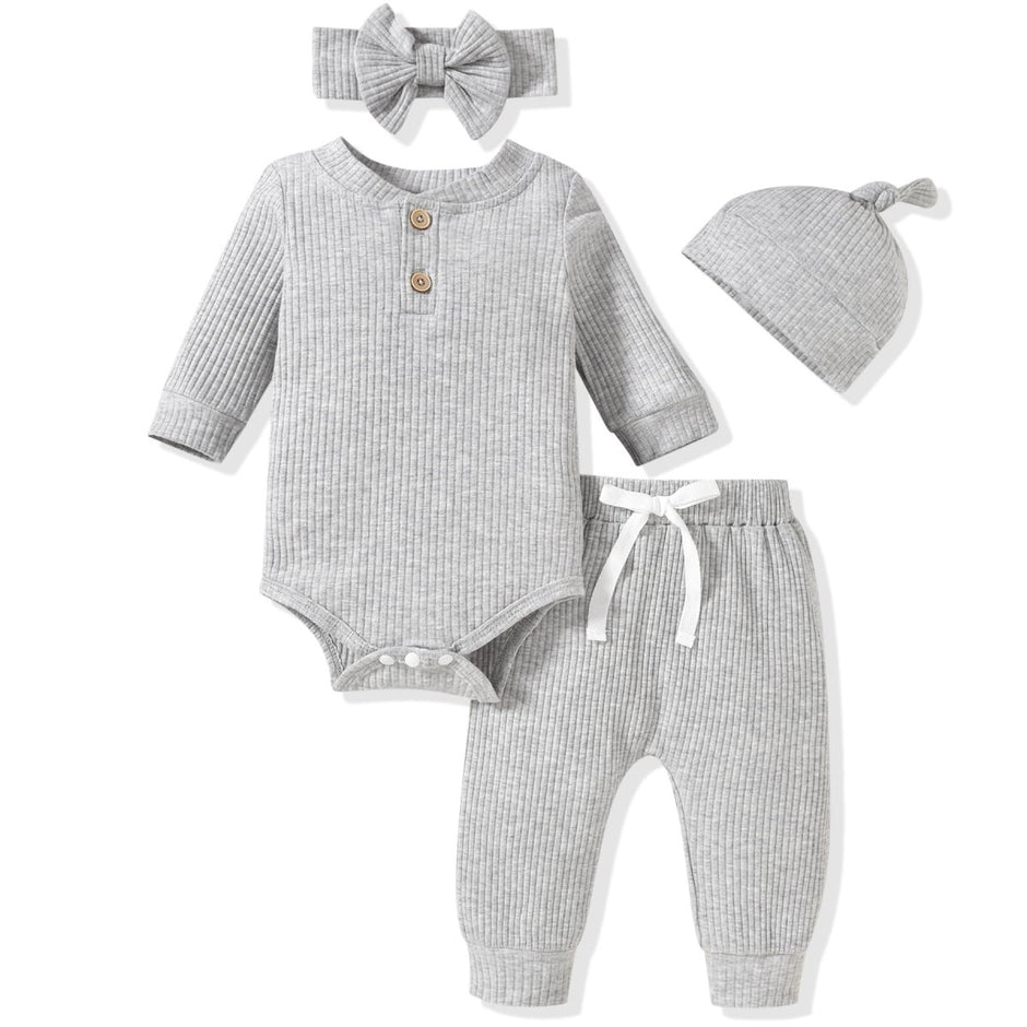 Aalizzwell Gender Neutral Long Sleeve Baby Ribbed Outfit with Hat & Headband - Custom Crafting Alliance, LLC