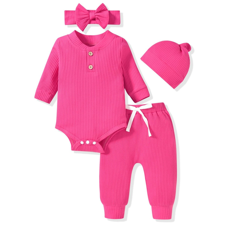 Aalizzwell Gender Neutral Long Sleeve Baby Ribbed Outfit with Hat & Headband - Custom Crafting Alliance, LLC
