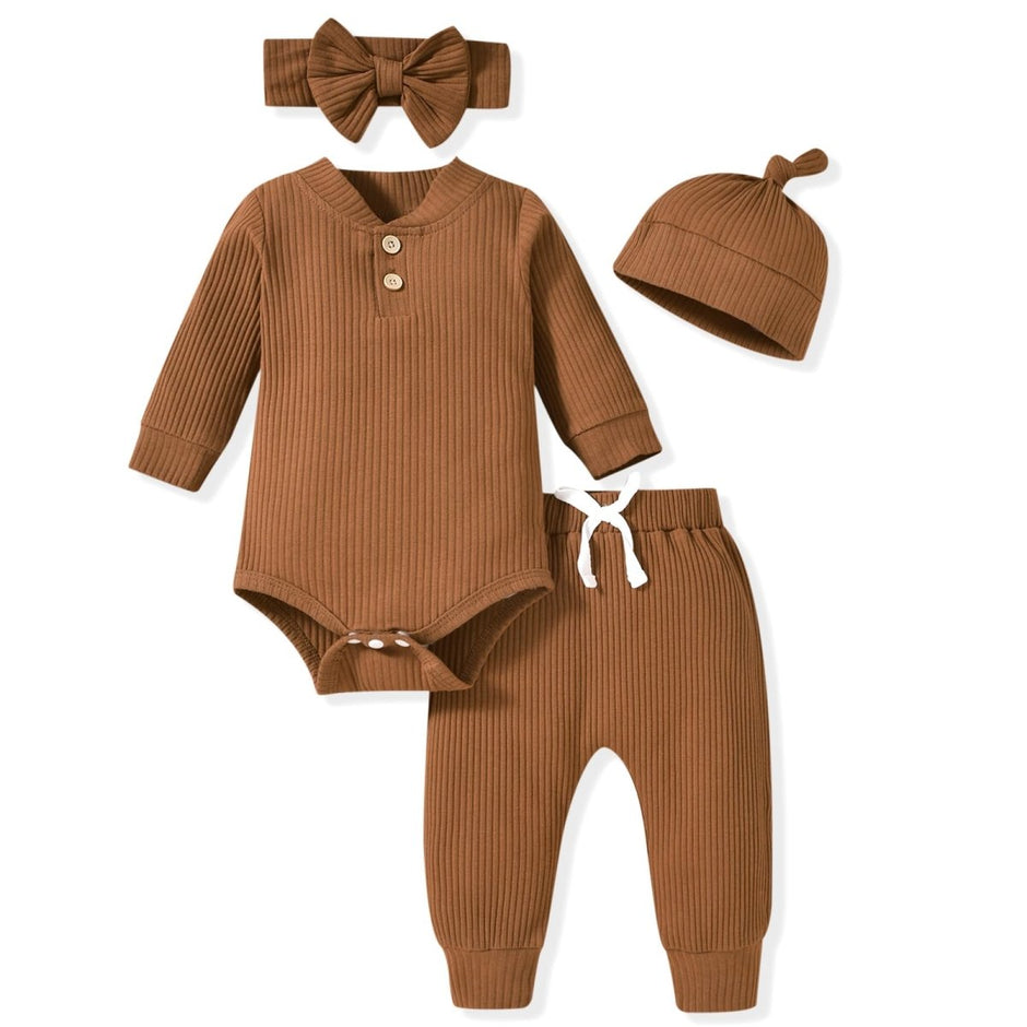 Aalizzwell Gender Neutral Long Sleeve Baby Ribbed Outfit with Hat & Headband - Custom Crafting Alliance, LLC