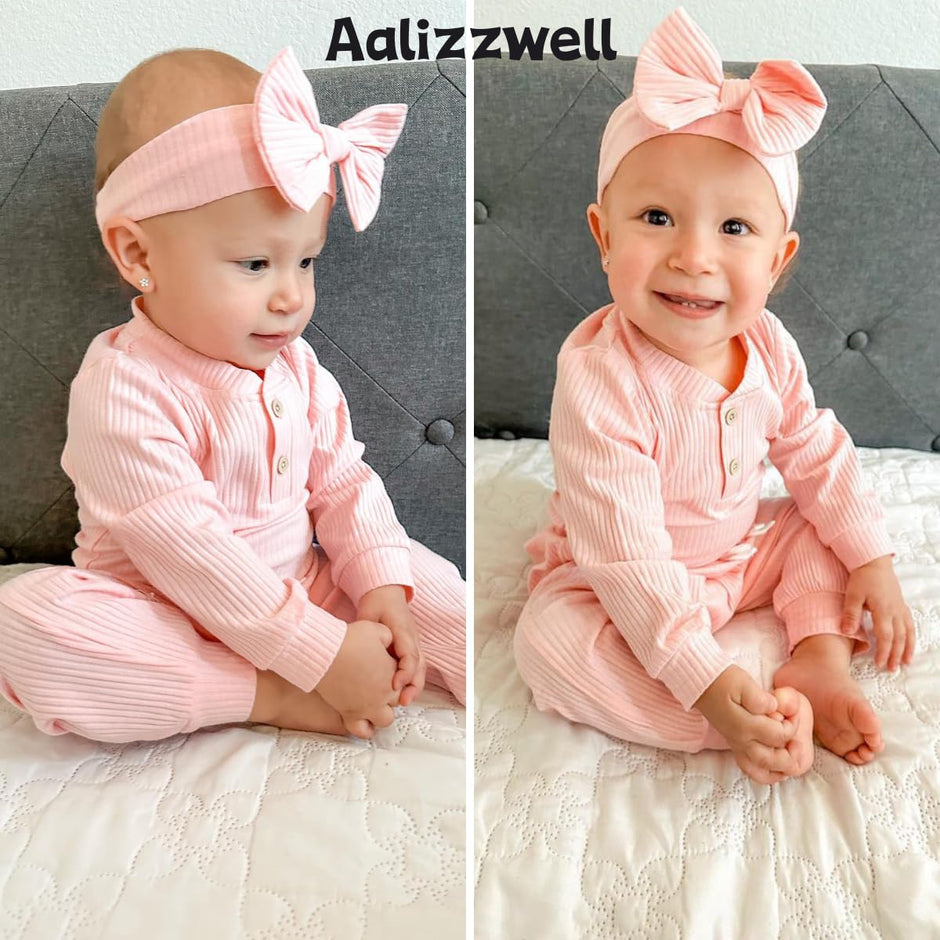 Aalizzwell Gender Neutral Long Sleeve Baby Ribbed Outfit with Hat & Headband - Custom Crafting Alliance, LLC