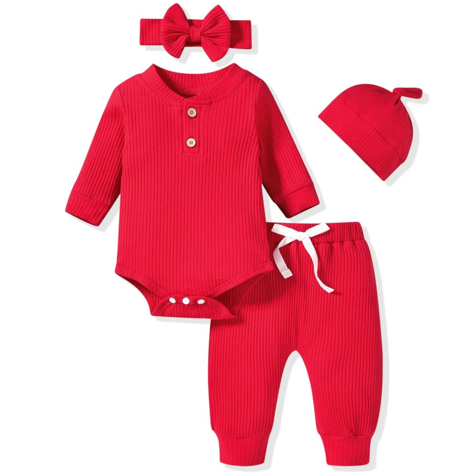 Aalizzwell Gender Neutral Long Sleeve Baby Ribbed Outfit with Hat & Headband - Custom Crafting Alliance, LLC