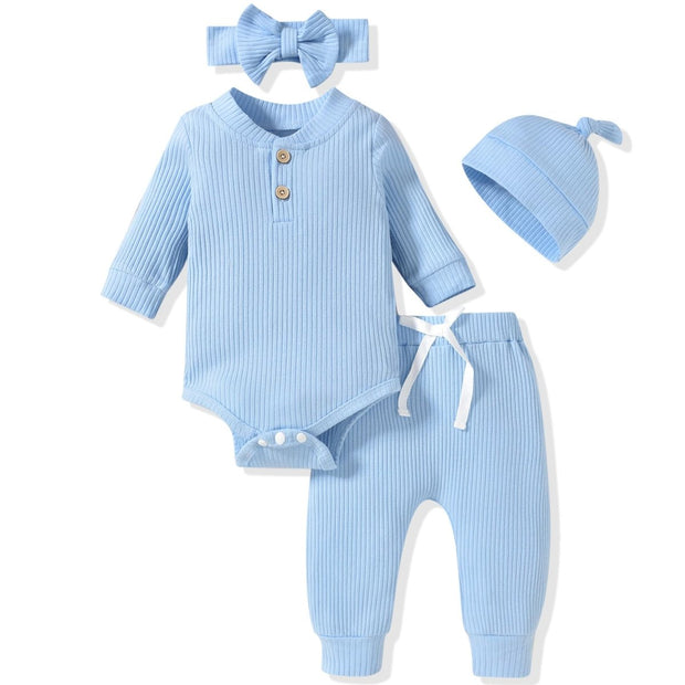 Aalizzwell Gender Neutral Long Sleeve Baby Ribbed Outfit with Hat & Headband - Custom Crafting Alliance, LLC