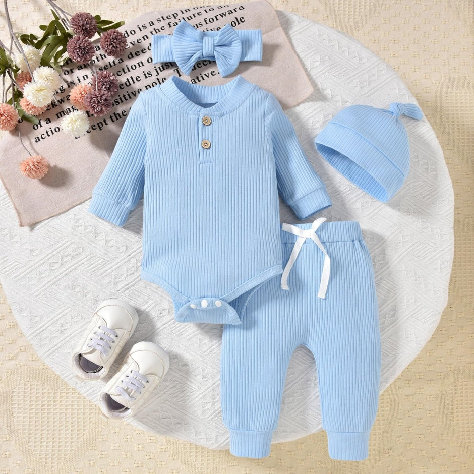 Aalizzwell Gender Neutral Long Sleeve Baby Ribbed Outfit with Hat & Headband - Custom Crafting Alliance, LLC