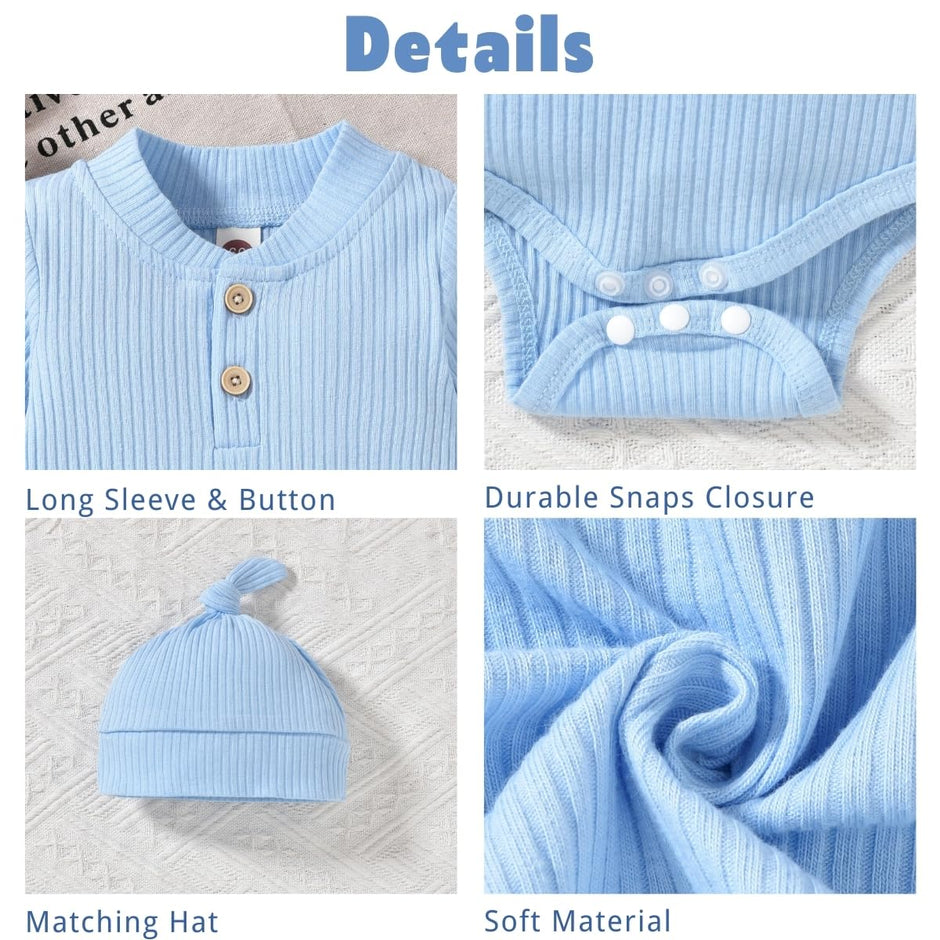 Aalizzwell Gender Neutral Long Sleeve Baby Ribbed Outfit with Hat & Headband - Custom Crafting Alliance, LLC