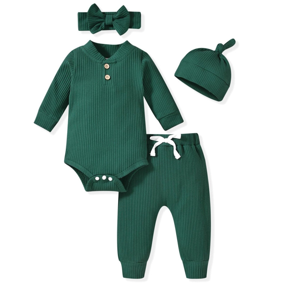 Aalizzwell Gender Neutral Long Sleeve Baby Ribbed Outfit with Hat & Headband - Custom Crafting Alliance, LLC